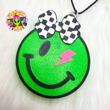 Load image into Gallery viewer, Checkered Bow Smiley Face Freshie