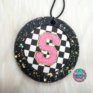 Checkered Initial Circle Freshies