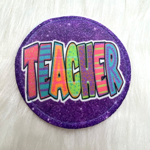 Purple Glitter Teacher Iron On Patch